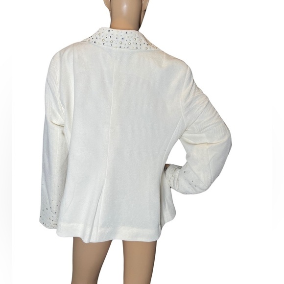 JOAN RIVERS Crystal & Pearl Embellished Cream Long Sleeve Jacket Size Large - Picture 9 of 13